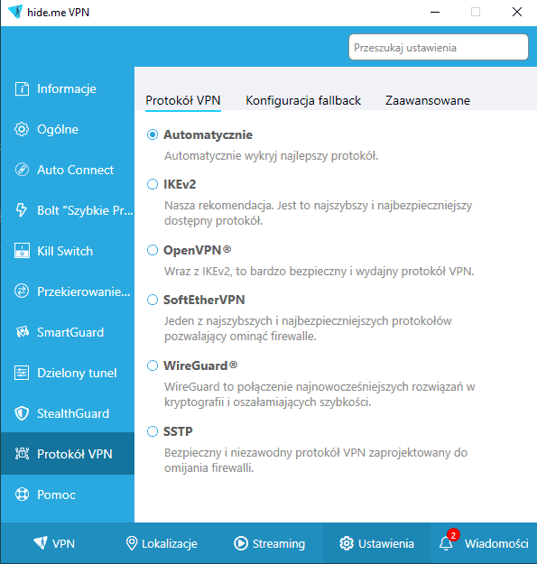 Protokoły VPN używane w Hide.me