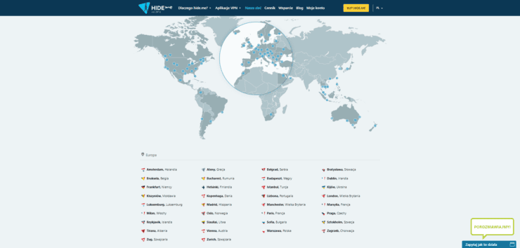 Serwery hide.me VPN - mapa i lista