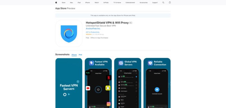 Hotspot Shield w App Store