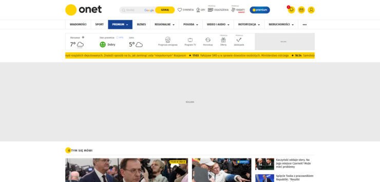 Onet.pl po włączeniu blokady reklam w PIA
