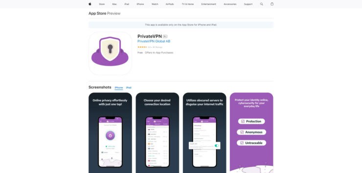 PrivateVPN na iOS - App Store