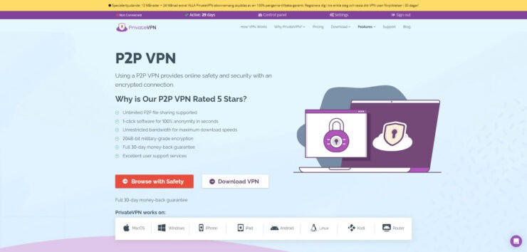 P2P VPN - PrivateVPN