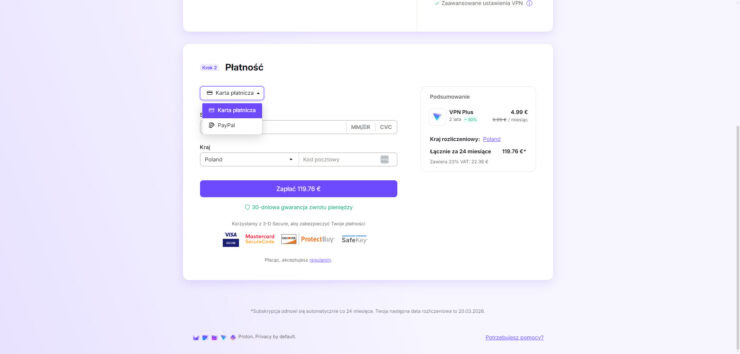 Płatność za Proton VPN