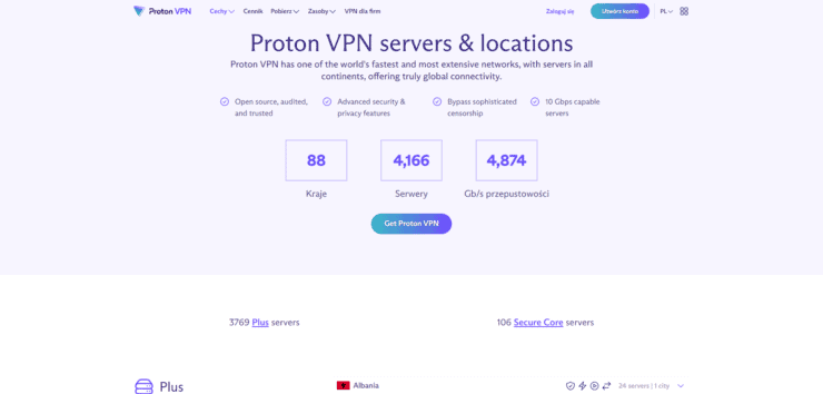 Serwery Proton VPN